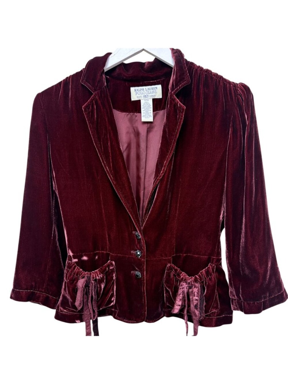 Polo Jeans Ralph Lauren Velvet Blazer Women Small Wine Silk Blend Holiday Jacket